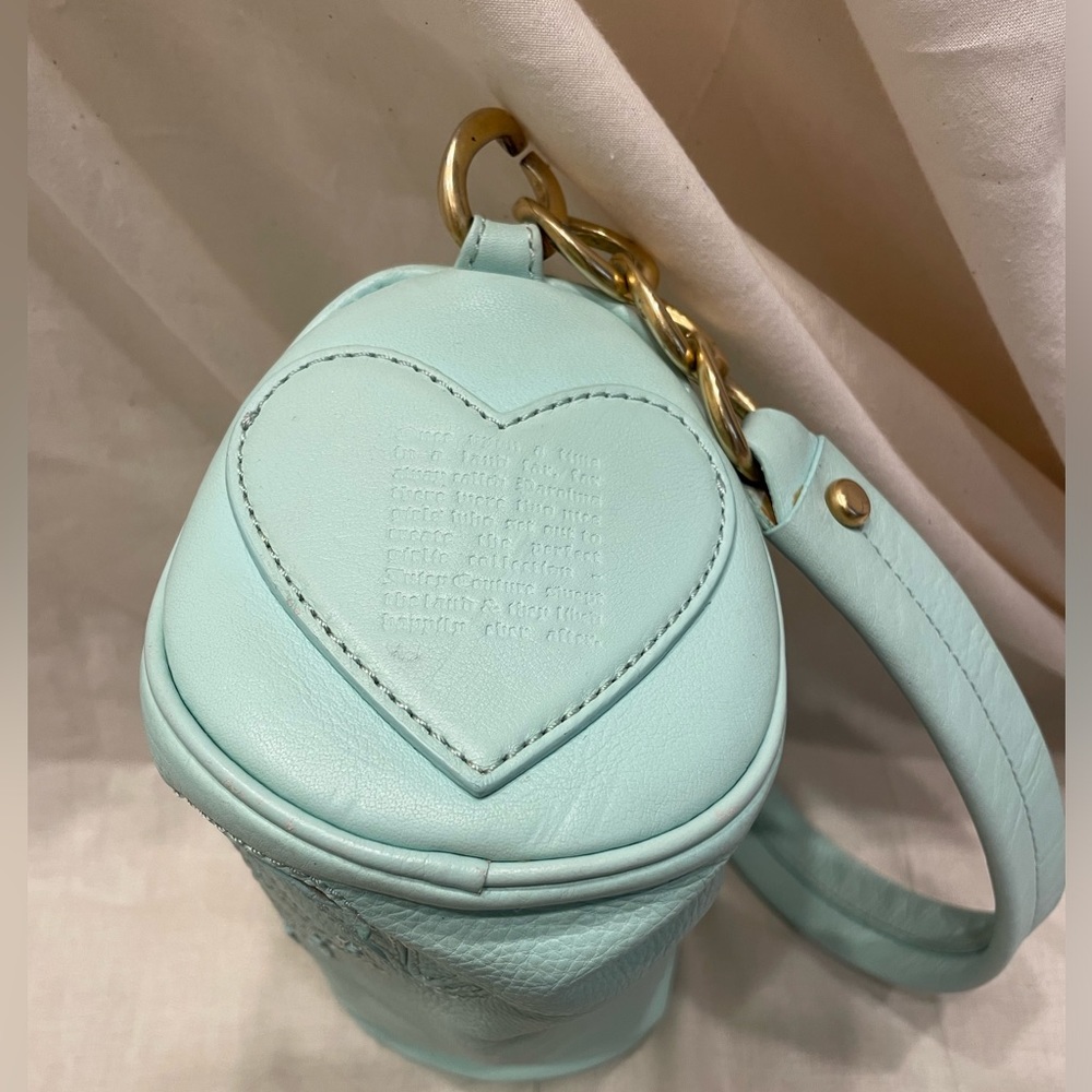 RARE JUICY Vintage Y2K Baby Powder Light Blue Small Leather Logo Barrel Bag - Picture 3 of 12